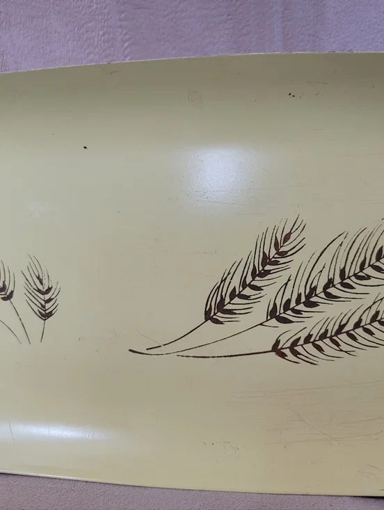 MCM  Yellow Metal Bread Serving Tray with Wheat Motif. - Picture 4 of 12